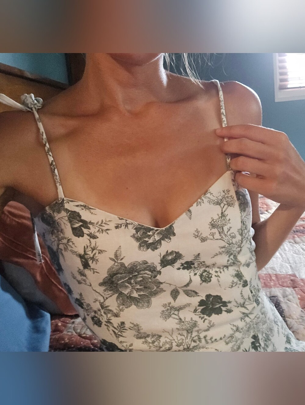 Francesca's Floral Linen / Rayon Blend Midi Dress - Green And Cream